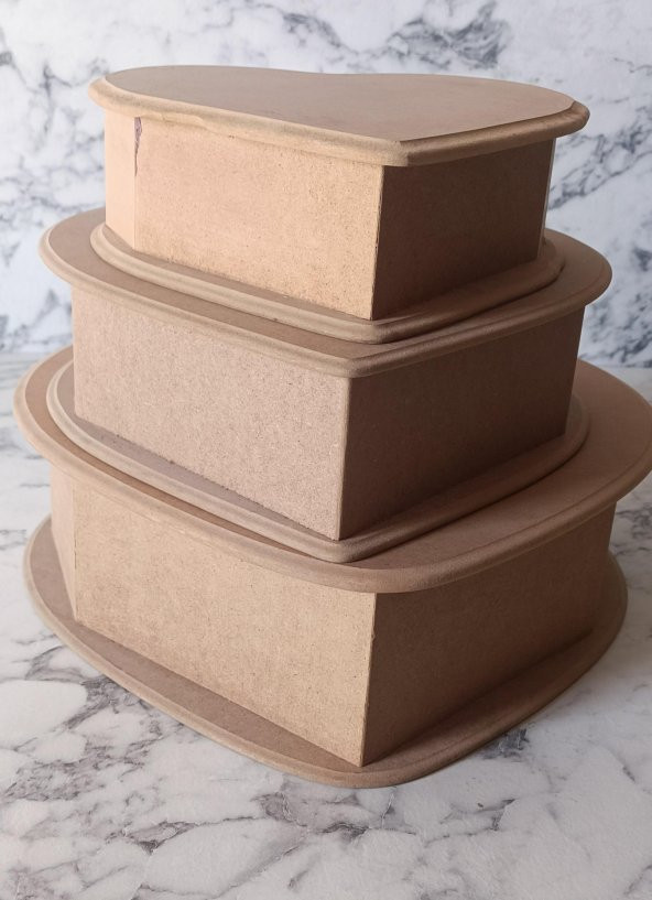 Hobi Adn 90201 Kalp Kutu Set 3'lü Ahşap HAM MDF Kutuda Sevk El Yapım - 9