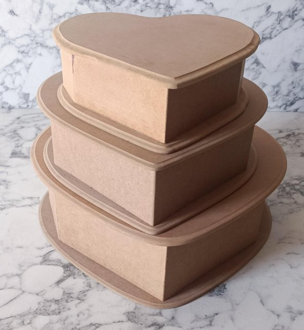 Hobi Adn 90201 Kalp Kutu Set 3'lü Ahşap HAM MDF Kutuda Sevk El Yapım - 10