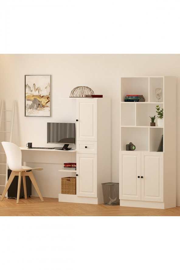 Rabi Beyza Country Çalışma Masası Kitaplık Takımı - 2