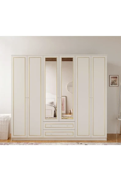 Rabi GOLD 6 KAPAKLI 2 ÇEKMECELİ AYNALI GARDIROP
