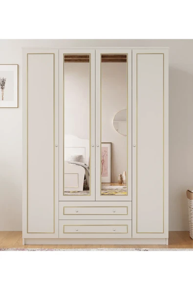 Rabi GOLD 4 KAPAKLI 2 ÇEKMECELİ AYNALI GARDIROP (MEGA) ürün görseli