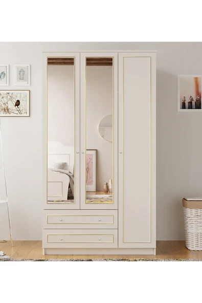 Rabi GOLD 3 KAPAKLI 2 ÇEKMECELİ AYNALI GARDIROP (MEGA) ürün görseli