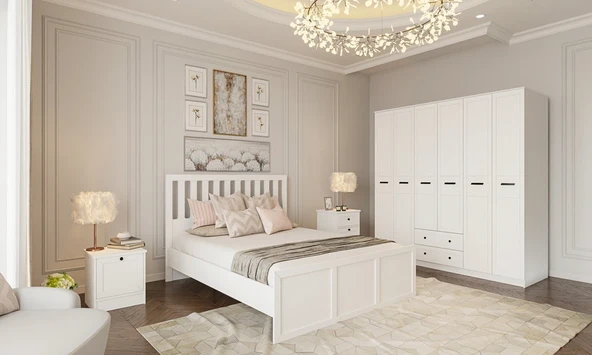 Rabi RUMY-S1 6 KAPAKLI 2 ÇEKMECELİ GARDIROP (MEGA)+MEGA KARYOLA+MEGA ŞİFONYER+MEGA KOMODİN+KOMODİN