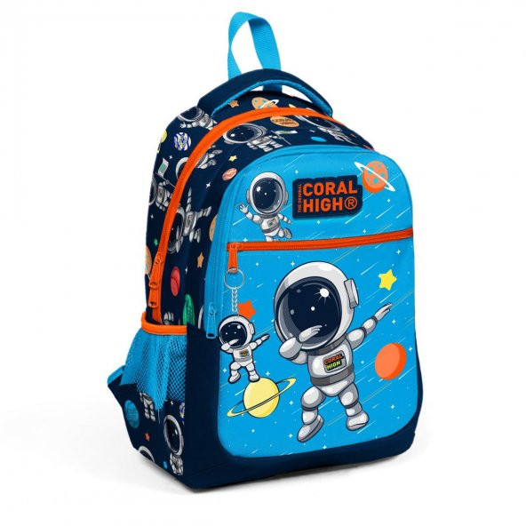 Coral High Kids Lacivert Mavi Astronot Desenli Üç Bölmeli Okul Sırt Çantası 23486