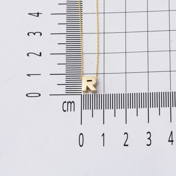 R Harfi 14 Ayar Altın Taşsız Minimal Harf Kolye - 5