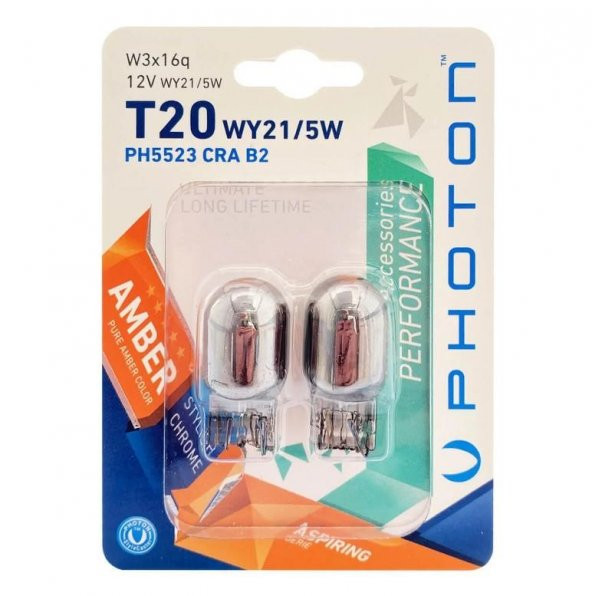 Photon T20 CHROME WY21/5W 12V NATURAL AMBER BLISTER AMBALAJ PH5523 CRA B2