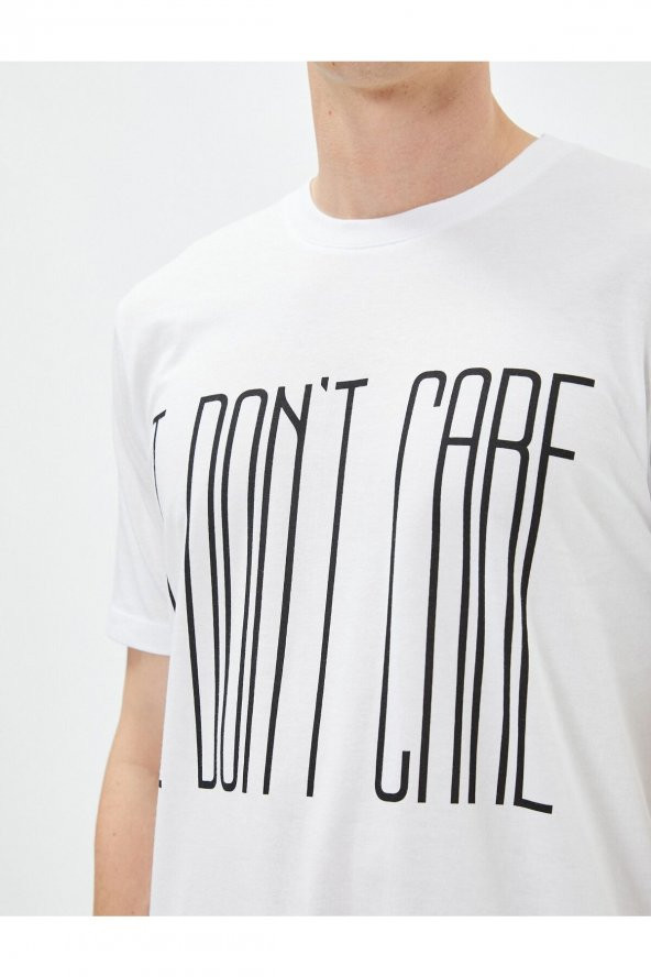 Slim Fit Tişört Slogan Baskılı Bisiklet Yaka Pamuklu - 5