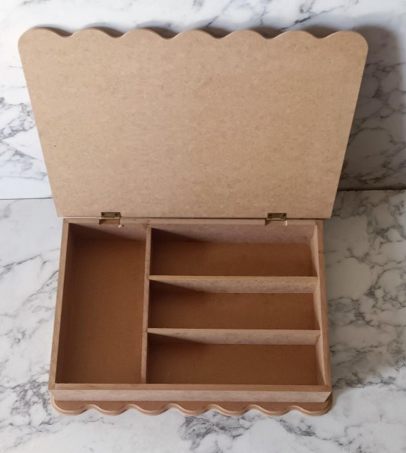 Hobi Adn 90204 Kutu Ahşap HAM MDF Dalgalı Kenar 4 Bölme Kutuda Sevk El Yapım - 5
