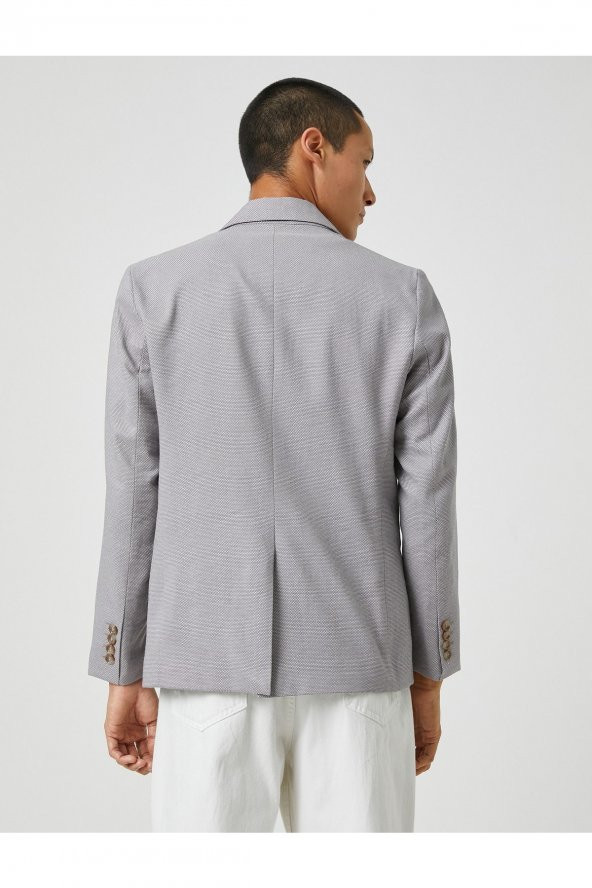 Basic Blazer Ceket Geniş Yaka Düğmeli Cep Detaylı - 4