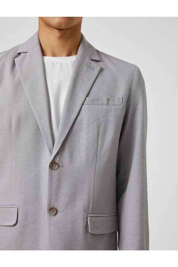 Basic Blazer Ceket Geniş Yaka Düğmeli Cep Detaylı - 5