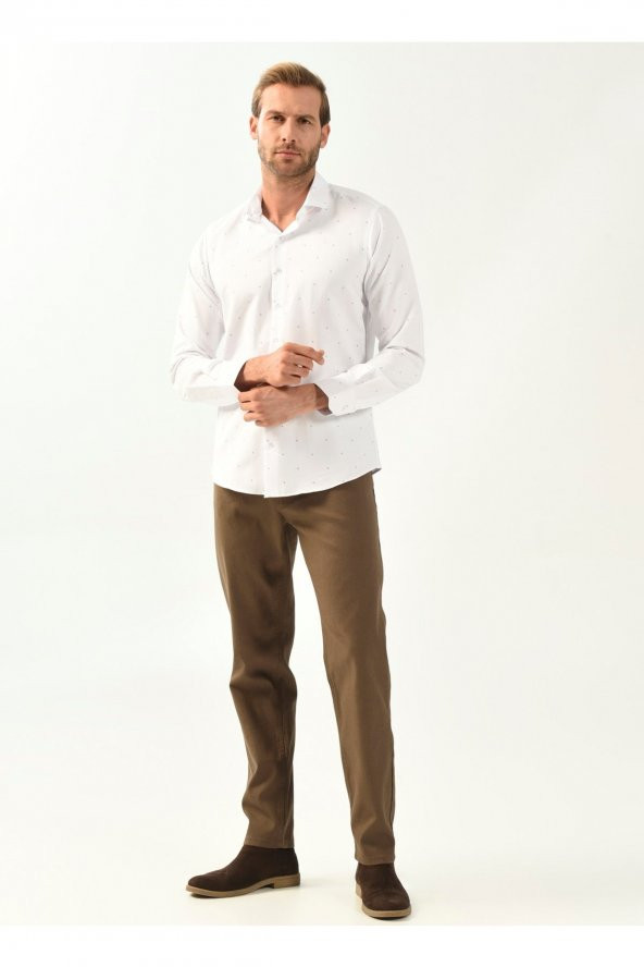 Klasik Yaka Baskılı Bej Erkek Gömlek Gm2025500405 - Resim 4