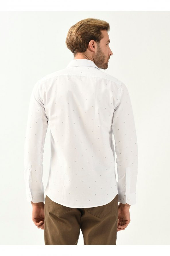 Klasik Yaka Baskılı Bej Erkek Gömlek Gm2025500405 - Resim 5