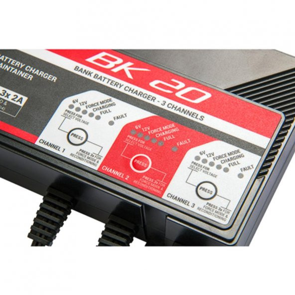 BS BATTERY BK20 3 KANAL AKÜ ŞARJ İSTASYONU 6V/12V 2A - 3