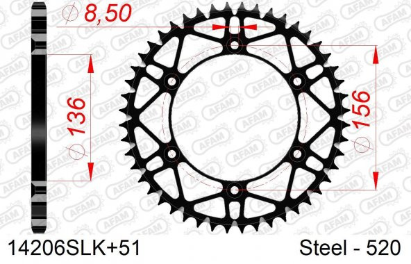 AFAM REAR STEEL SPROCKET 14206SLK-51 ürün görseli 1