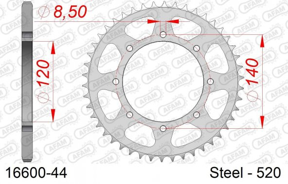 AFAM REAR STEEL SPROCKET #520 16600-44 ürün görseli 1