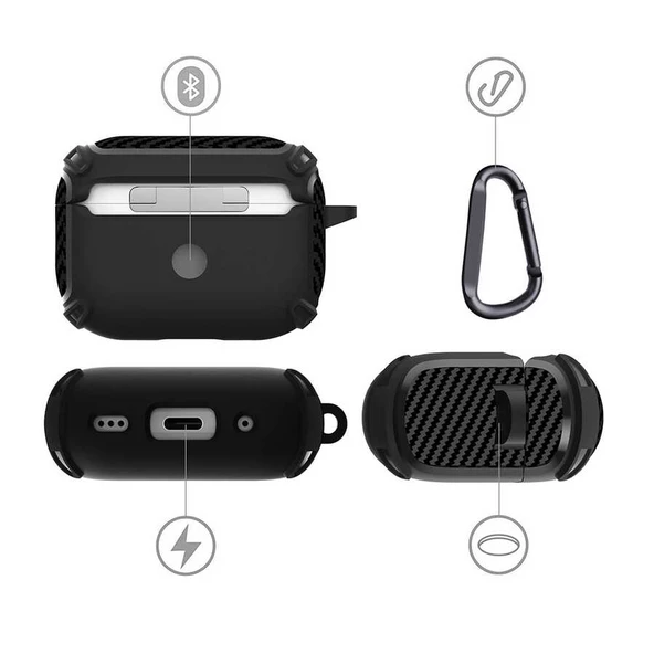 Smcase Apple Airpods Pro 2 Kılıf Karbon Görünüm Sert Armor A26 - 4