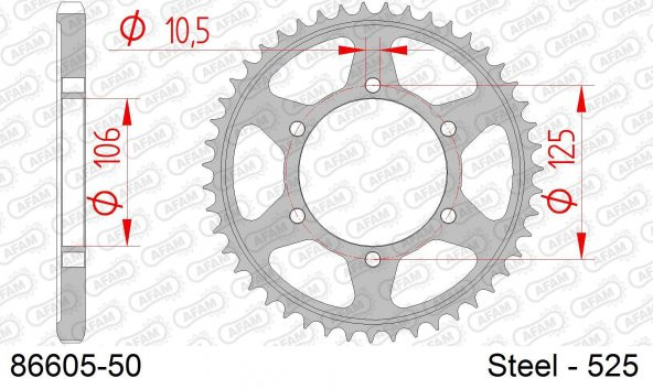 AFAM REAR STEEL SPROCKET #525 86605-50 ürün görseli 1