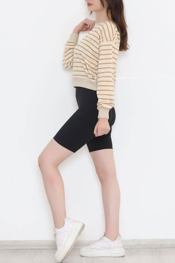 Çizgili Crop Sweat Bejkahve - 11815.1567. - 5