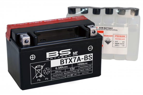 BS BATTERY BTX7A-BS Motosiklet Aküsü - Resim 2