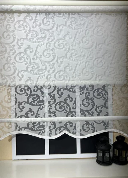 StorBurada Çift Mekanizmalı Kirli Beyaz Tül Perde ve Ekru Stor Perde STB-99  Beyaz 190 x 260 - 2