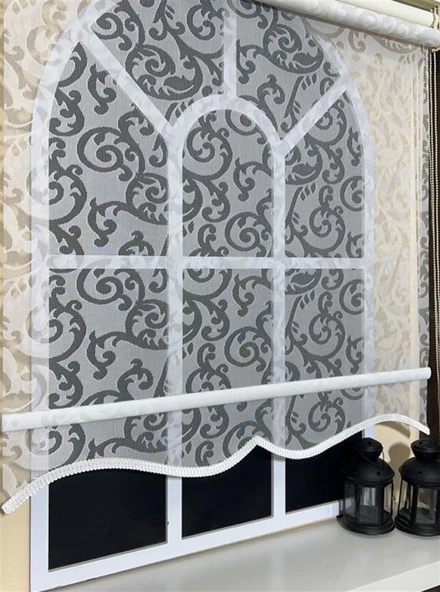 StorBurada Çift Mekanizmalı Kirli Beyaz Tül Perde ve Ekru Stor Perde STB-99  Beyaz 170 x 200 - Resim 6