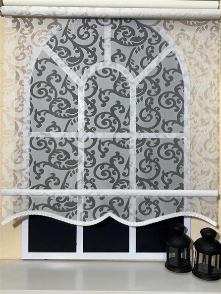 StorBurada Çift Mekanizmalı Kirli Beyaz Tül Perde ve Ekru Stor Perde STB-99  Beyaz 170 x 260 - Resim 5