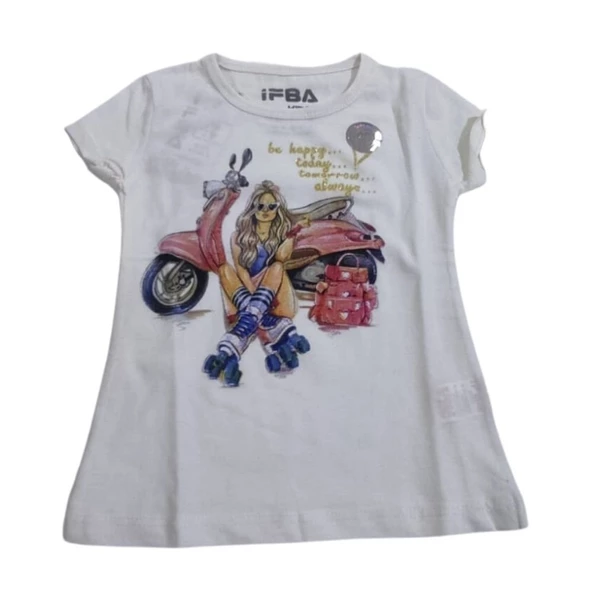 İFBA MOTOSİKLETLİ KIZ BASKILI KIZ ÇOCUK T-SHİRT - Resim 3