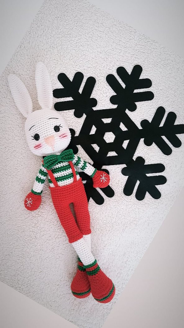 Tavşan Ponçik Yanak Yılbaşı Amigurumi Organik Oyuncak - 1