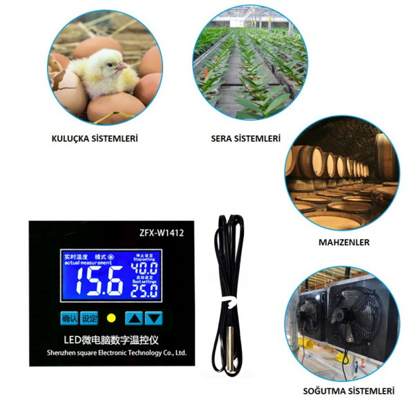 ZFX-W1412A 220Volt 16A LCD  Pano Tip Termostat Kuluçka Makinalarına Uygun - 7
