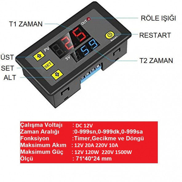 YATE10 T3230 12V/20A Timer Zaman Rölesi - 2