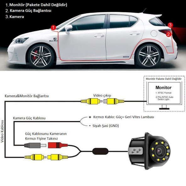 Yate10 Hareketli Çizgili Trajectory Tecnology Işıklı Arka Görüş Kamerası - 4