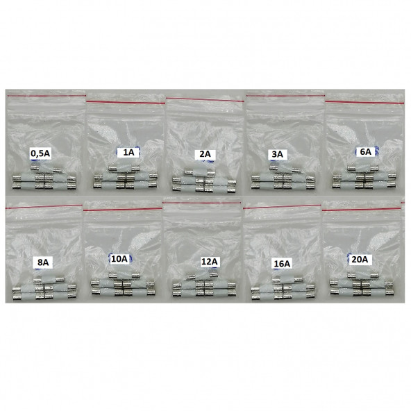 YATE10 5x20 Seramik Sigorta Seti 50X 10 Tür Poşetli - 2