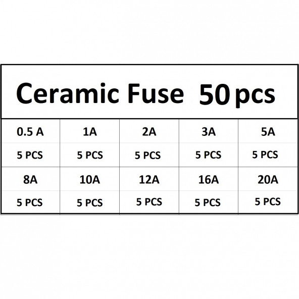 YATE10 5x20 Seramik Sigorta Seti 50X 10 Tür Poşetli - 3