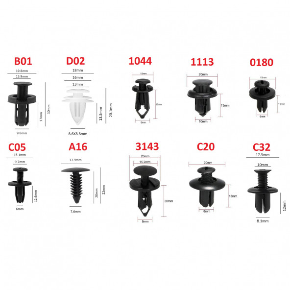 YATE10 100 Adet 10 Tür Universal Döşeme Klipsi - 3