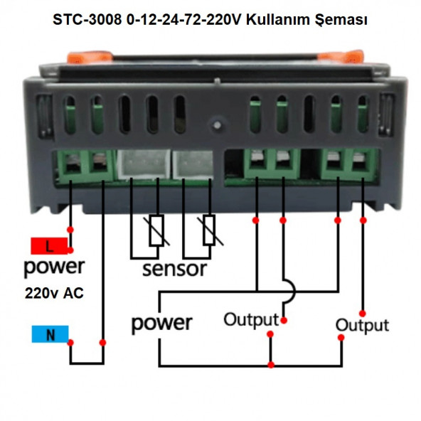 STC-3008 220V 10A Çift Ekranlı Çift Problu Termostat (NEM ÖLÇMEZ) Kuluçka Makinalarına Uygun - 4