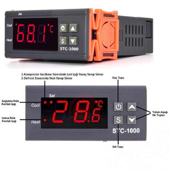Yate10 STC-1000T 24v-72v 10A Özel Üretim Dijital Termostat+Yedek Prob - 3
