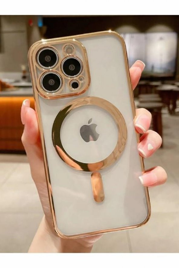 Apple iPhone 14 Pro Max Kılıf Kamera Lens Korumalı Magsafe Şarj Kilifi Şeffaf Renkli Yumuşak Kapak