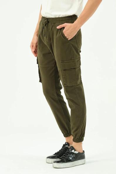 Erkek Dar Paça Beli ve Paçası Lastikli Kargo Cepli Pamuklu Jogger Spor Pantolon - 7