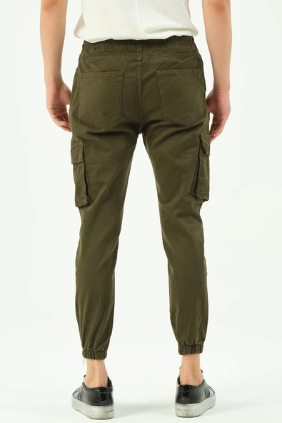 Erkek Dar Paça Beli ve Paçası Lastikli Kargo Cepli Pamuklu Jogger Spor Pantolon - 11