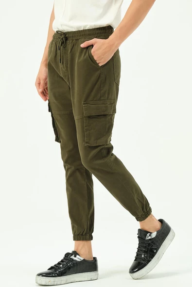 Erkek Dar Paça Beli ve Paçası Lastikli Kargo Cepli Pamuklu Jogger Spor Pantolon - 8