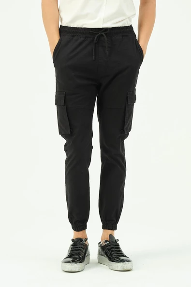 Erkek Dar Paça Beli ve Paçası Lastikli Kargo Cepli Pamuklu Jogger Spor Pantolon - 4