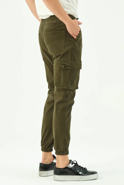 Erkek Dar Paça Beli ve Paçası Lastikli Kargo Cepli Pamuklu Jogger Spor Pantolon - 10