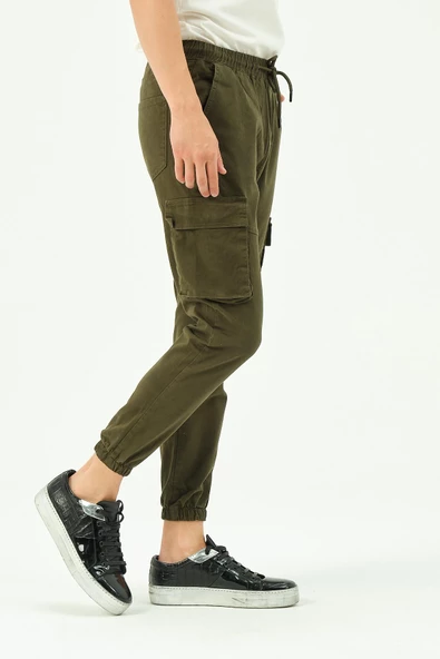 Erkek Dar Paça Beli ve Paçası Lastikli Kargo Cepli Pamuklu Jogger Spor Pantolon - 9