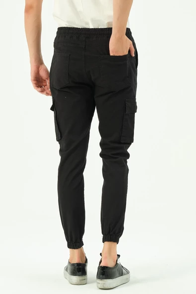Erkek Dar Paça Beli ve Paçası Lastikli Kargo Cepli Pamuklu Jogger Spor Pantolon - 6