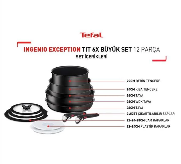 Tefal Ingenio Exception Titanyum 6X Büyük Set 12 Parça