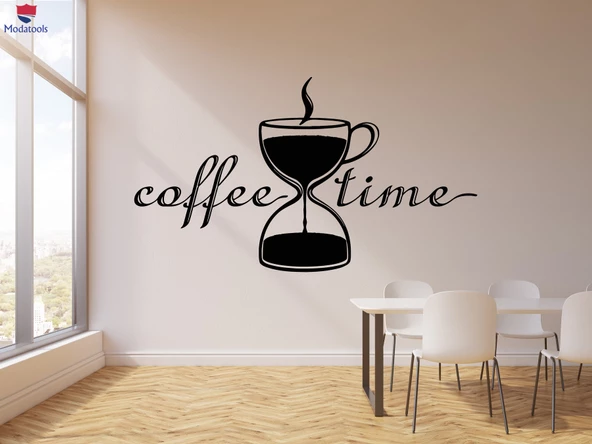 Kahve Barları Duvar Sticker Kahve Saati Mola Odası Kum Saati Çay Bardağı Restoran Çıkartmaları
