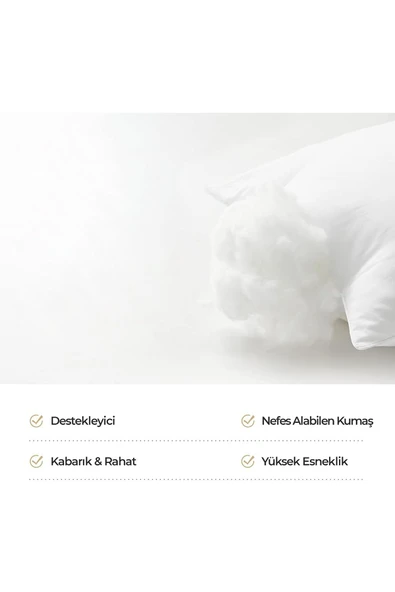 Pamuk Silikon Yastık 1 Adet Beyaz 50x70 Düz Sade Elyaf Otel Yıkanabilir Antibakteriyal Yumuşak - 4