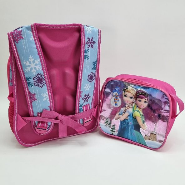 Frozen Temalı Parlak Kapaklı Sırt Çantası Beslenme Çantası 2li İlkokul Çanta Seti - Elsa Anna - 3