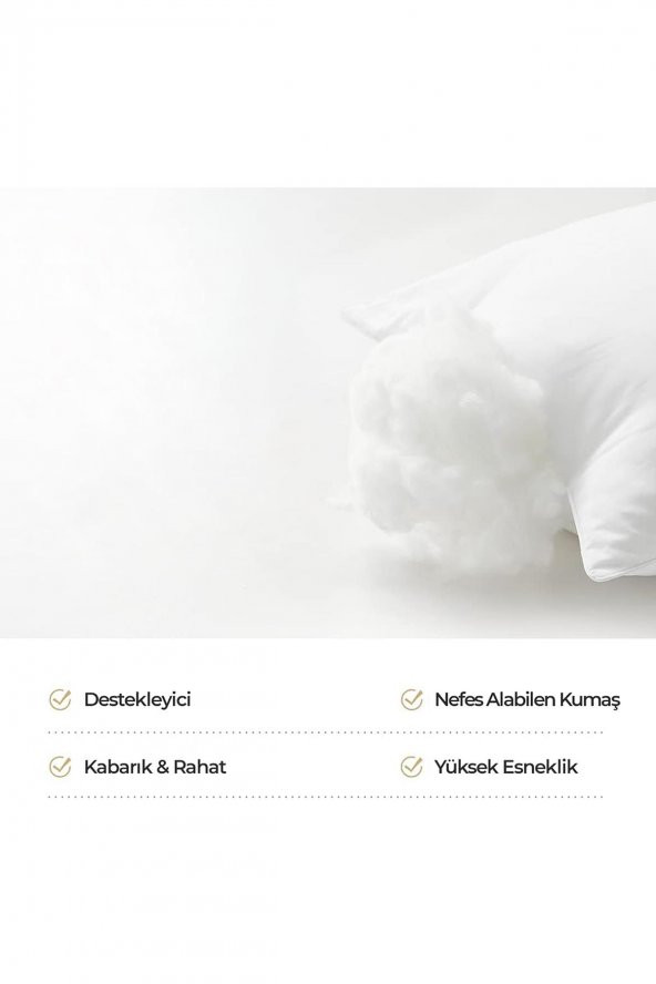Elyaf Dolgulu 2 Adet Silikon Yastık 50x70 cm Pamuk Antibakteriyel Otel Yastık Beyaz Yumuşak - 4