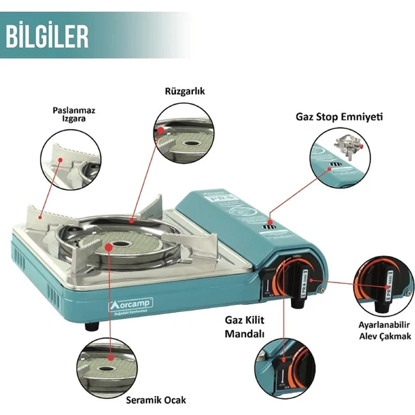 Orcamp Seramik Pro Portatif Ocak + 4 Adet Kartuş Seti - 3
